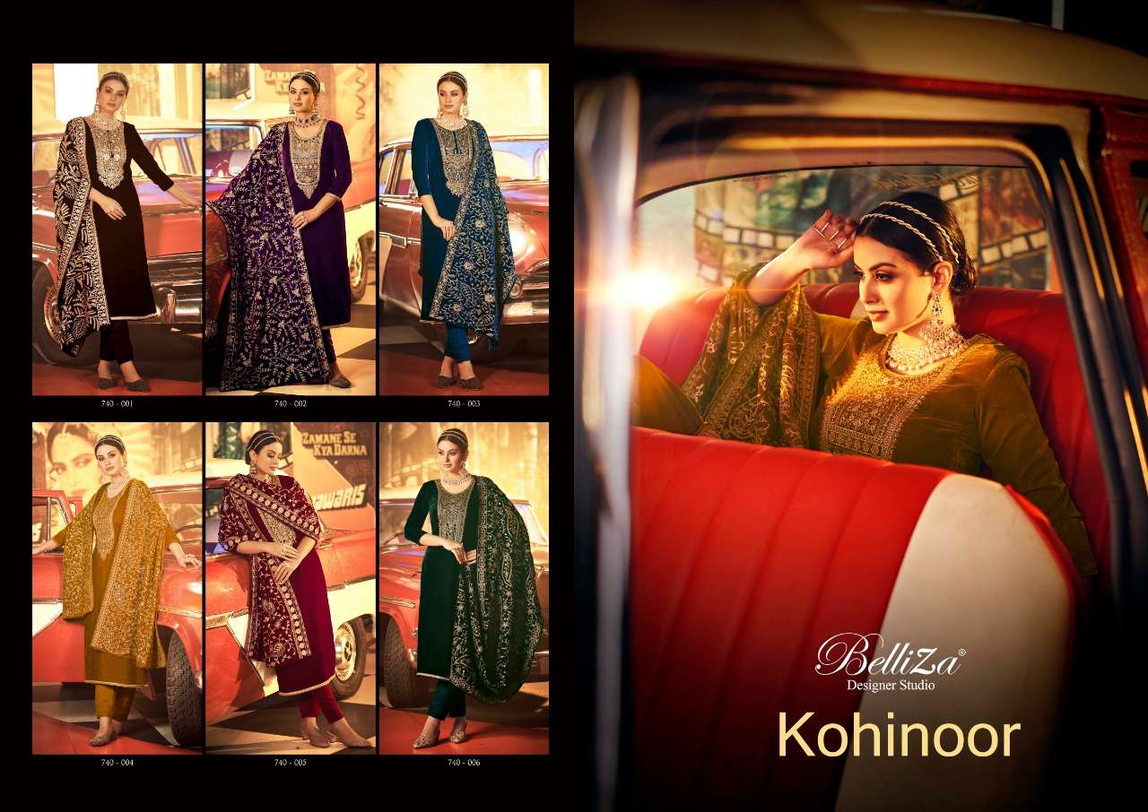 Belliza Kohinoor Catalog Embroidery Wear Velvet Dress Materials Wholesale