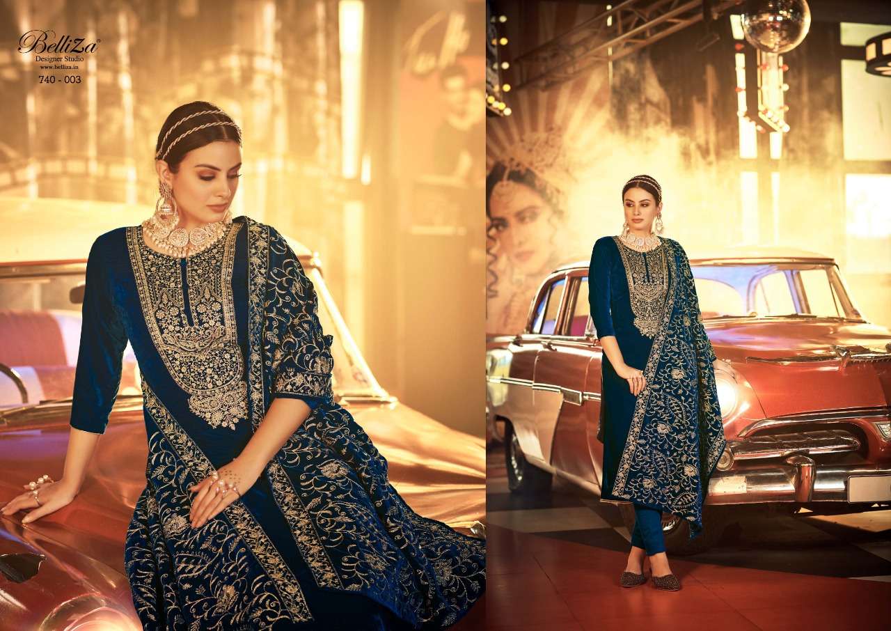 Belliza Kohinoor Catalog Embroidery Wear Velvet Dress Materials Wholesale