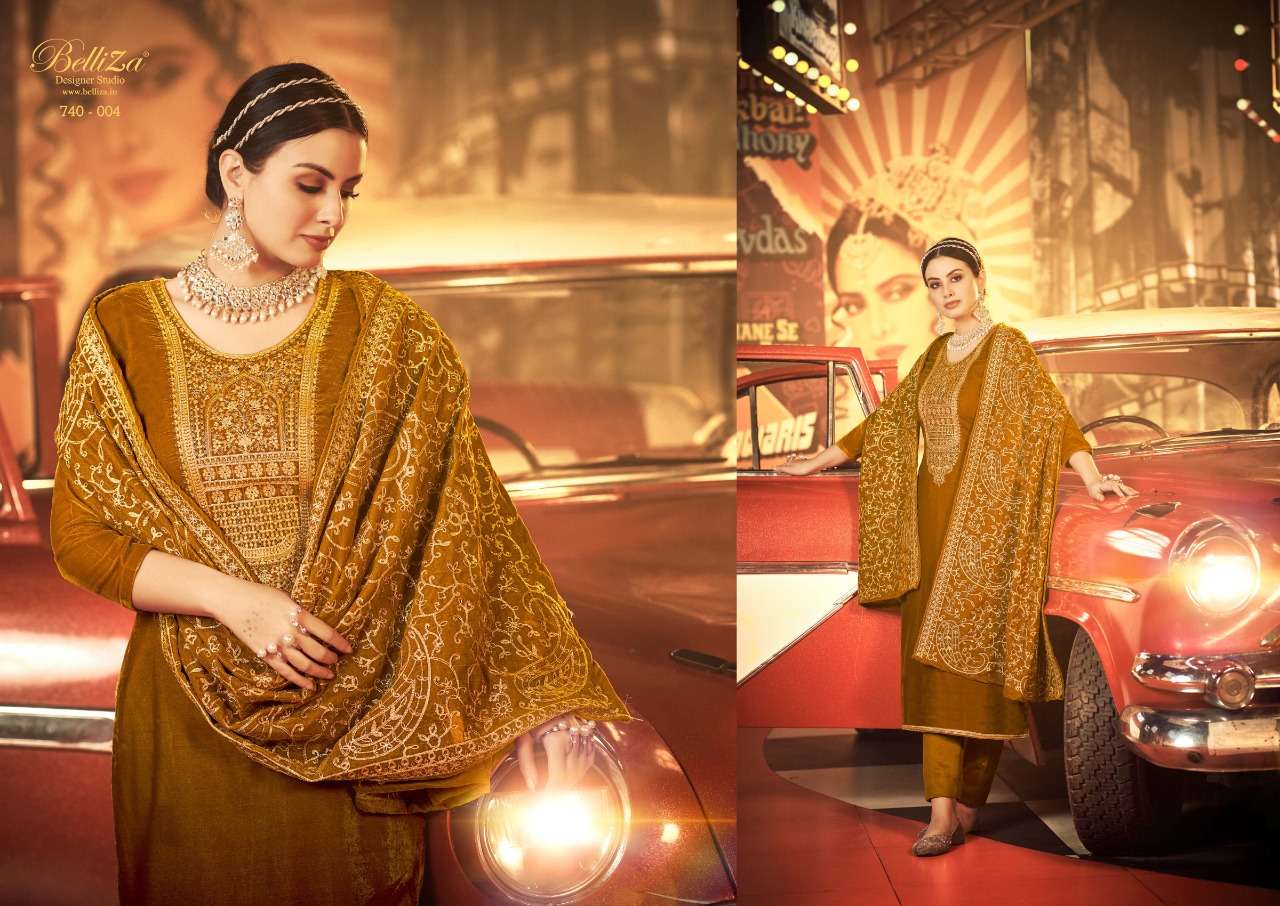 Belliza Kohinoor Catalog Embroidery Wear Velvet Dress Materials Wholesale