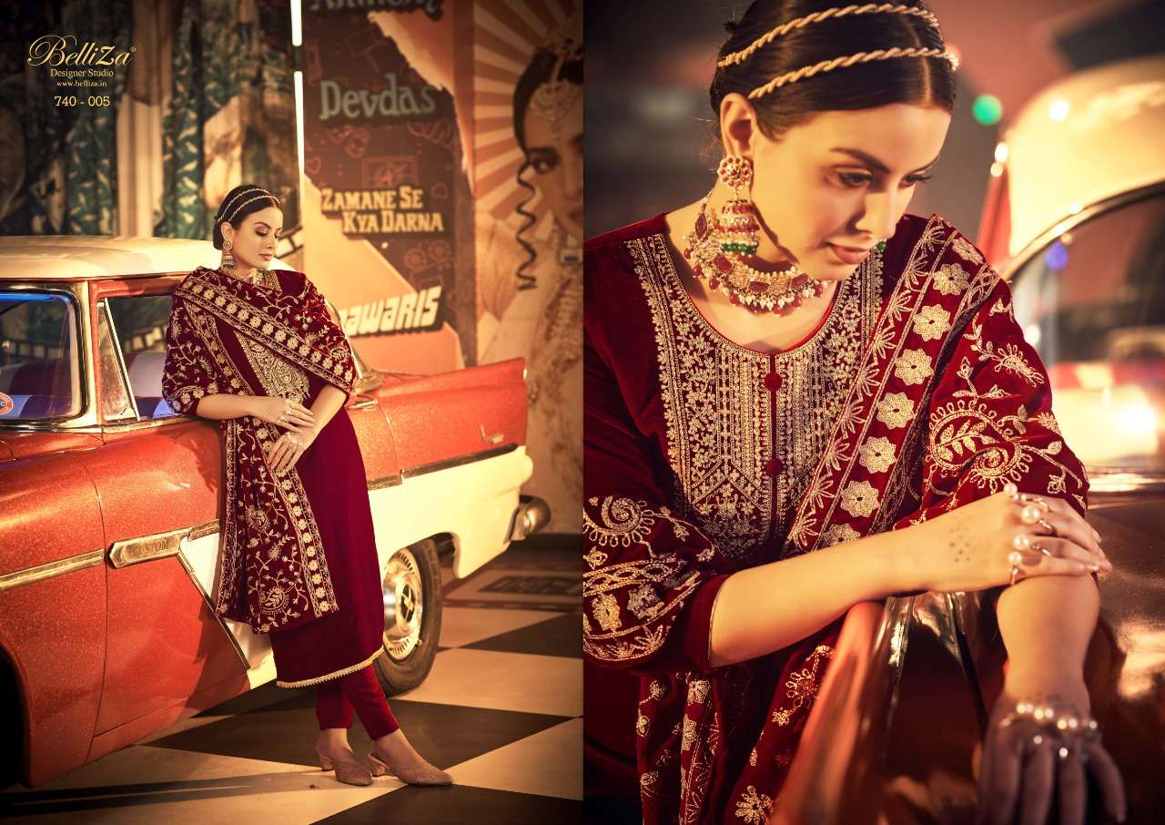 Belliza Kohinoor Catalog Embroidery Wear Velvet Dress Materials Wholesale