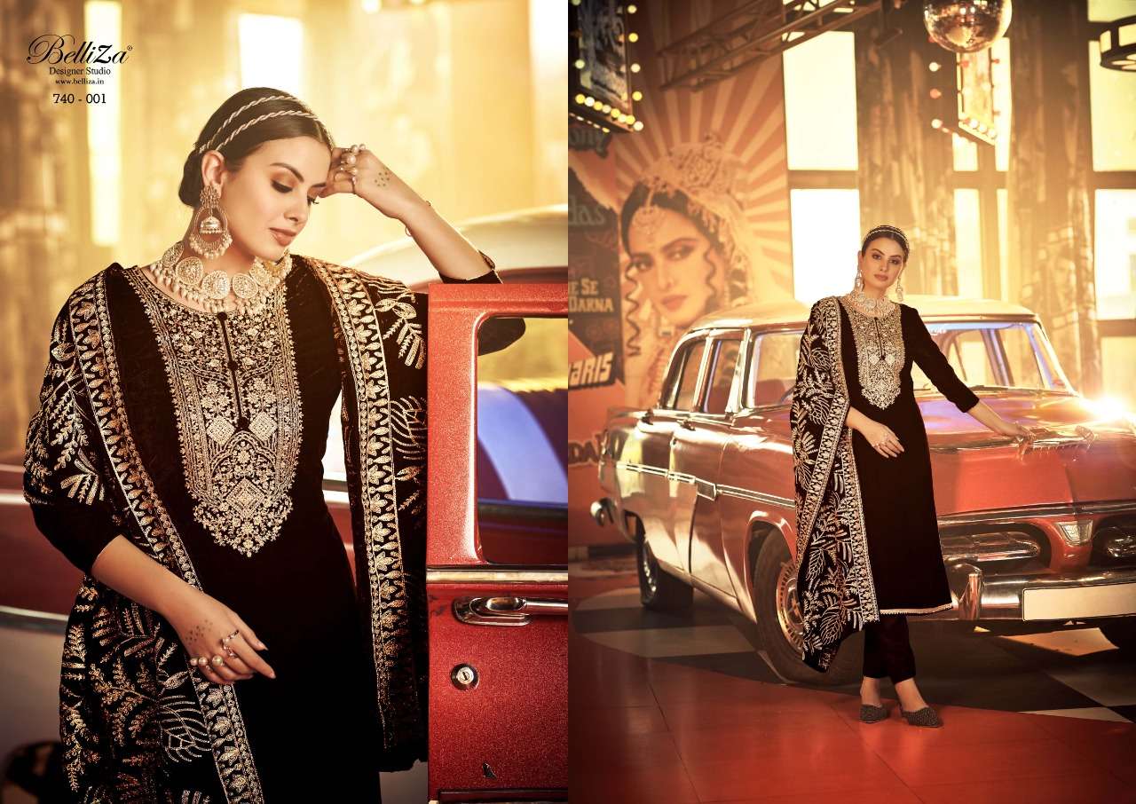 Belliza Kohinoor Catalog Embroidery Wear Velvet Dress Materials Wholesale