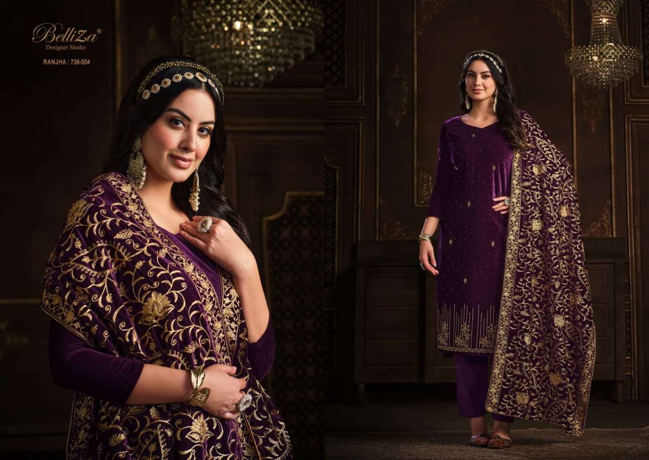 Belliza Ranjha Catalog Premium Velvet Winter Wear Dress Materials Wholesale