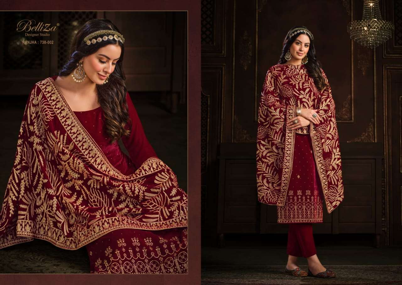 Belliza Ranjha Catalog Premium Velvet Winter Wear Dress Materials Wholesale
