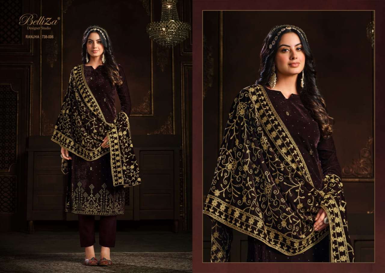 Belliza Ranjha Catalog Premium Velvet Winter Wear Dress Materials Wholesale