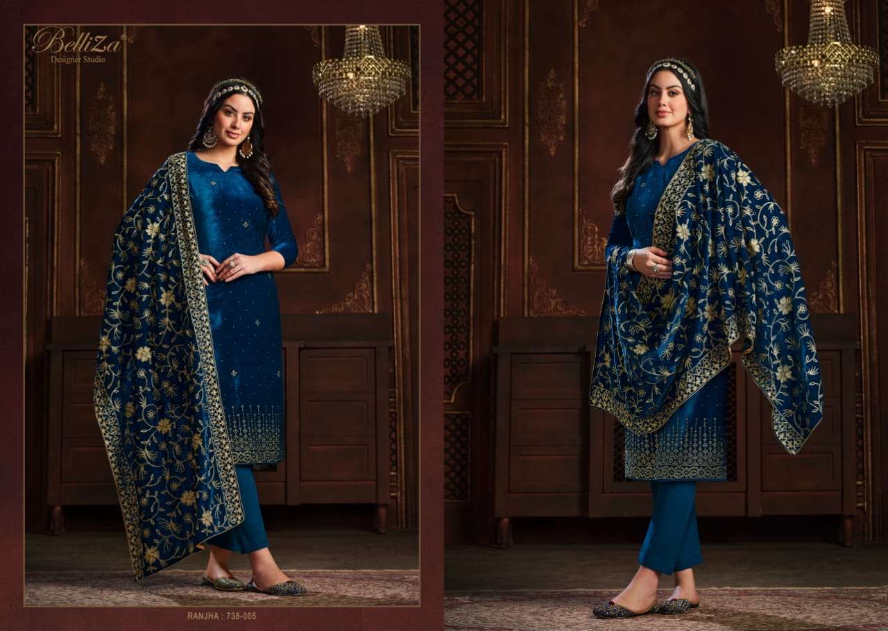 Belliza Ranjha Catalog Premium Velvet Winter Wear Dress Materials Wholesale