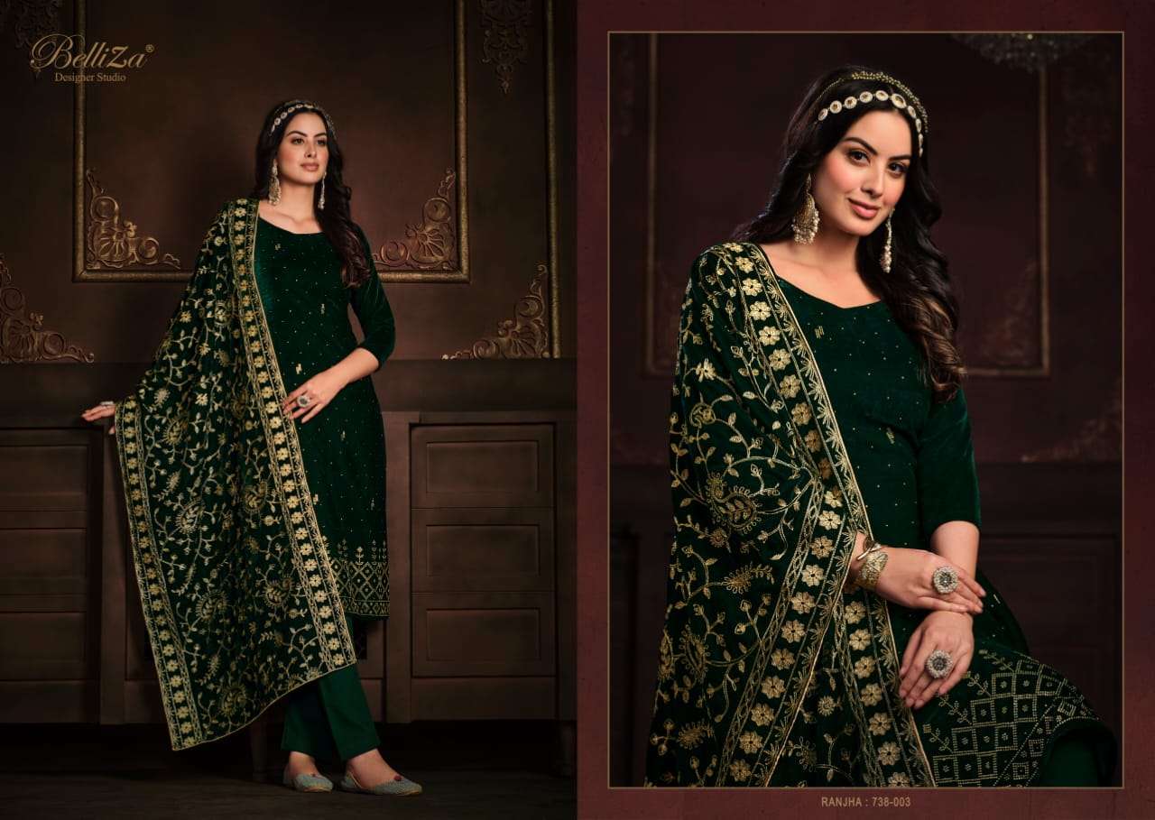 Belliza Ranjha Catalog Premium Velvet Winter Wear Dress Materials Wholesale