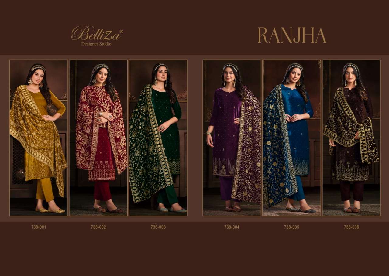 Belliza Ranjha Catalog Premium Velvet Winter Wear Dress Materials Wholesale