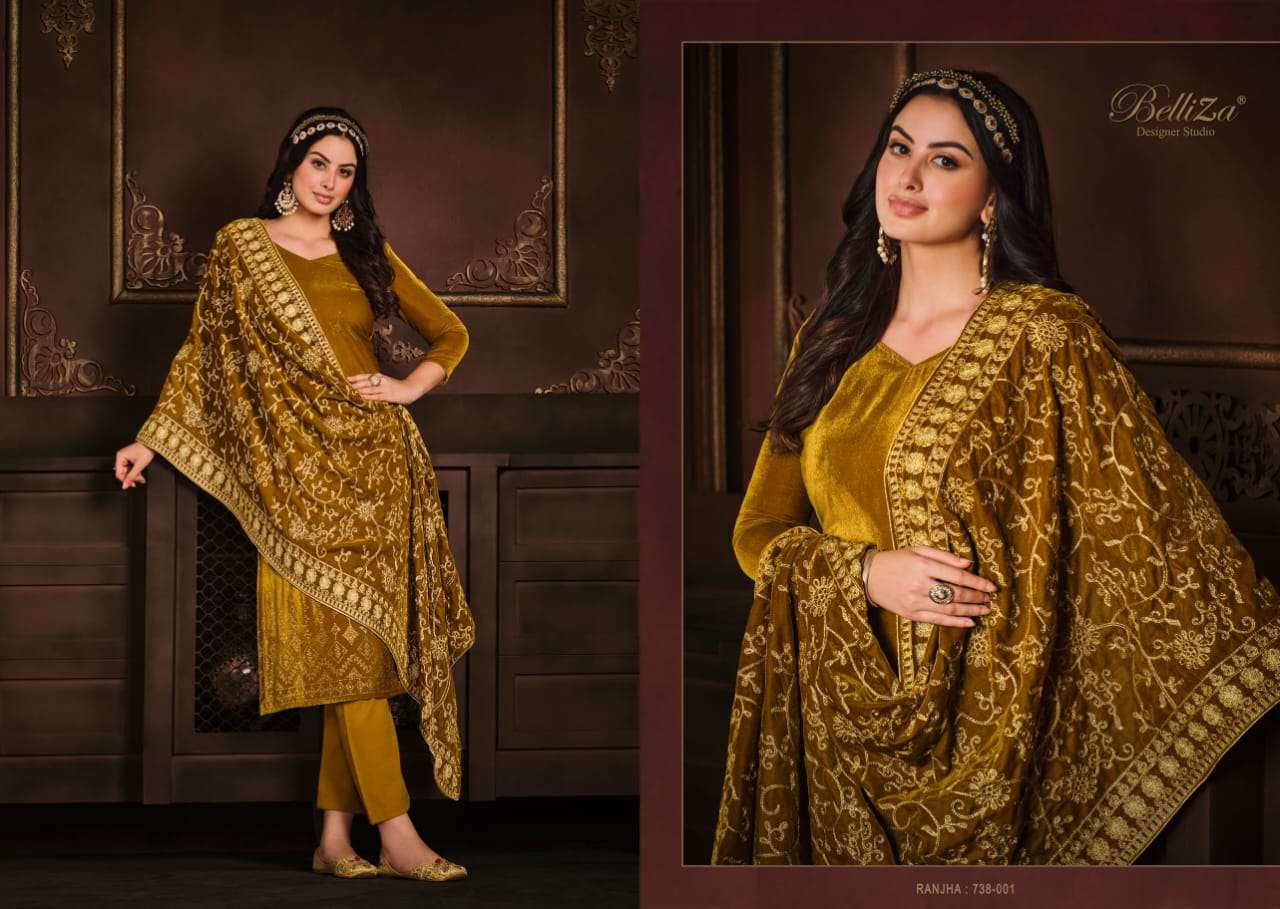 Belliza Ranjha Catalog Premium Velvet Winter Wear Dress Materials Wholesale