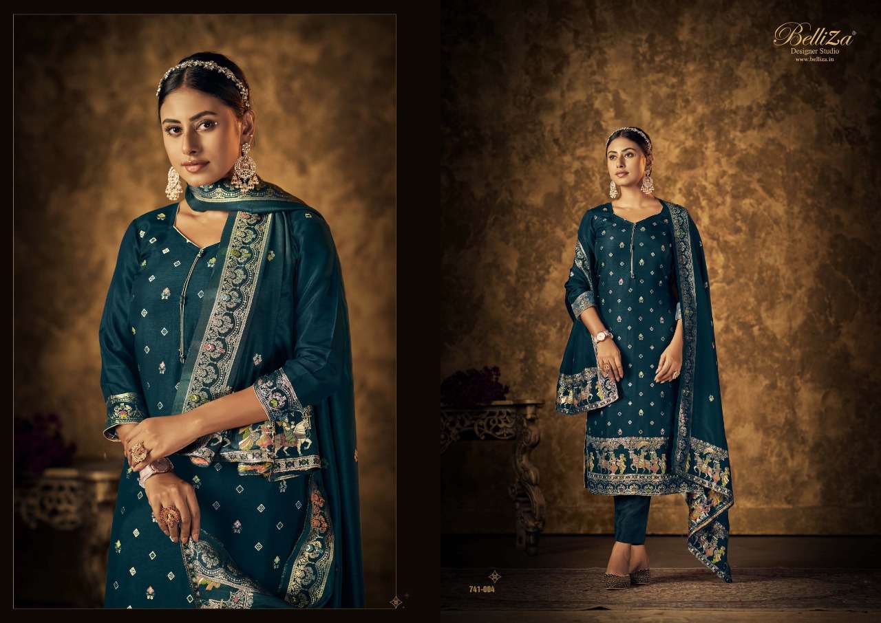 Belliza Saraang Catalog Viscose Dola Silk Meena Jacquard Dress Materials Wholesale