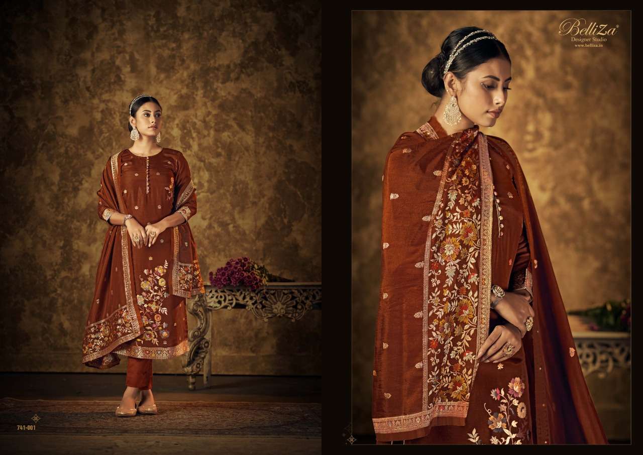 Belliza Saraang Catalog Viscose Dola Silk Meena Jacquard Dress Materials Wholesale