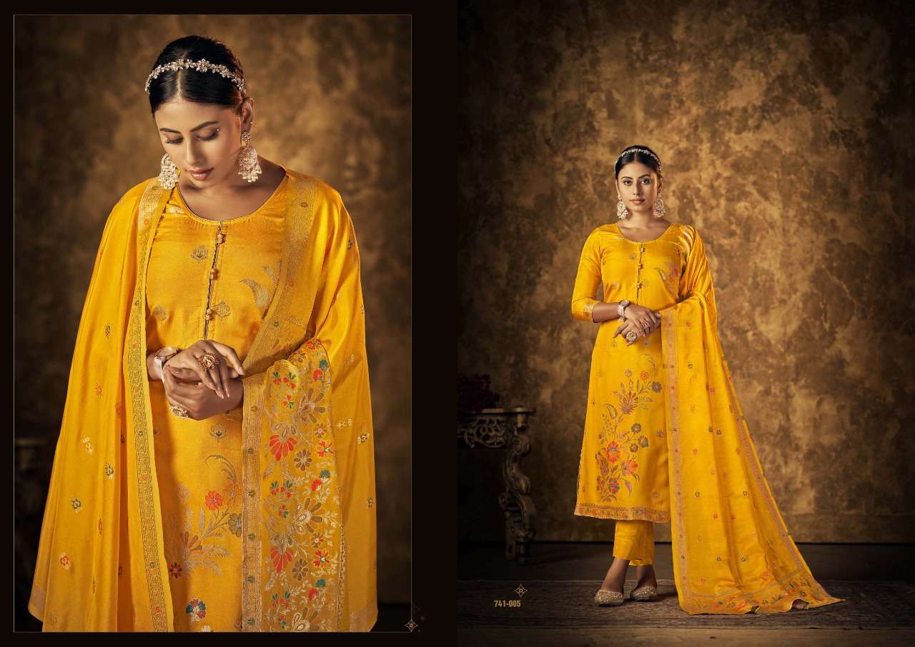 Belliza Saraang Catalog Viscose Dola Silk Meena Jacquard Dress Materials Wholesale