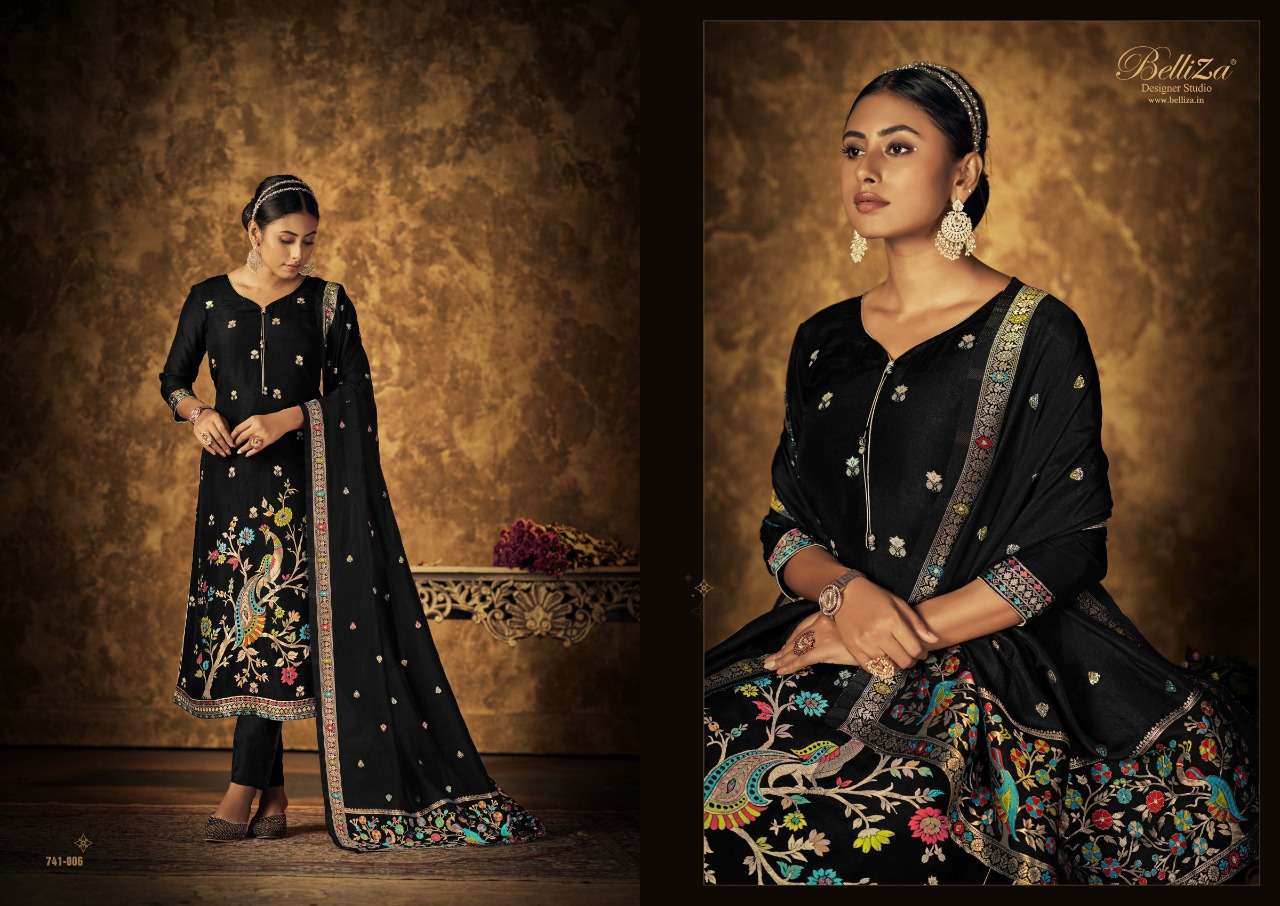 Belliza Saraang Catalog Viscose Dola Silk Meena Jacquard Dress Materials Wholesale