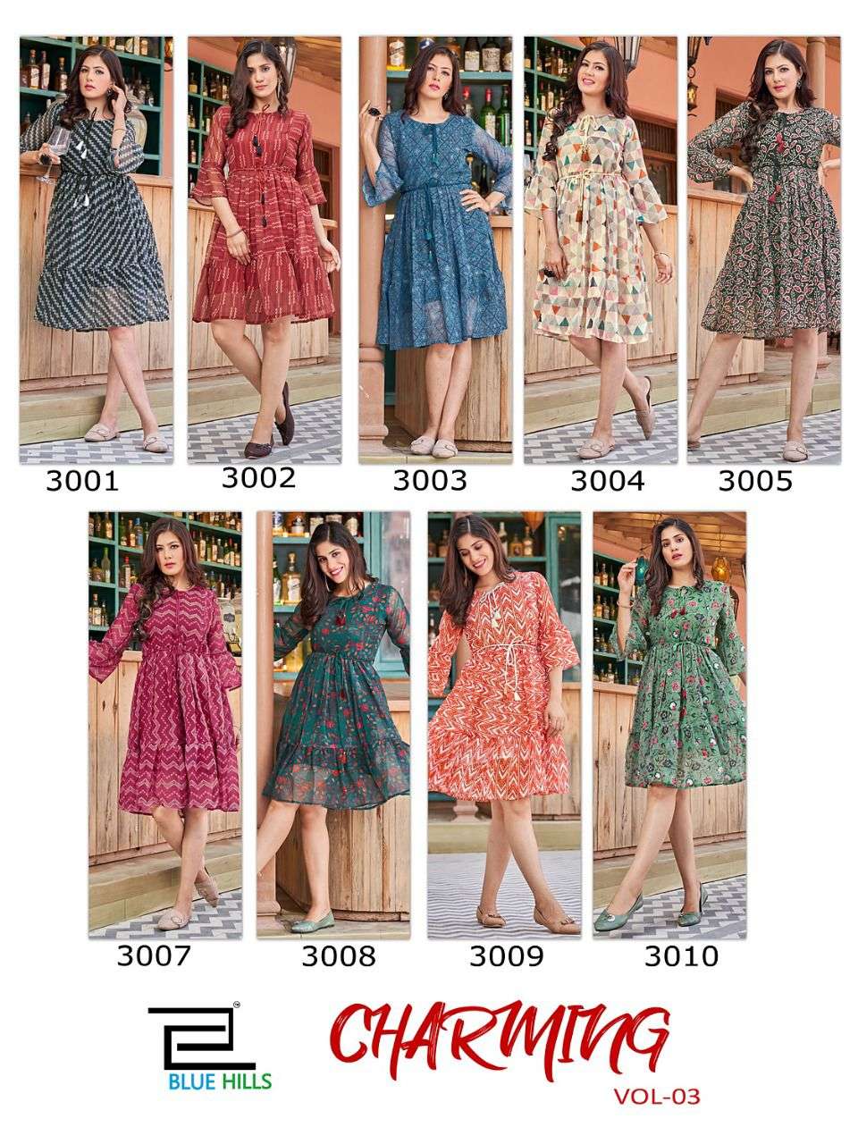 Blue Hills Charming Vol 3 Catalog Georgette Designer Tunic Top Wholesale