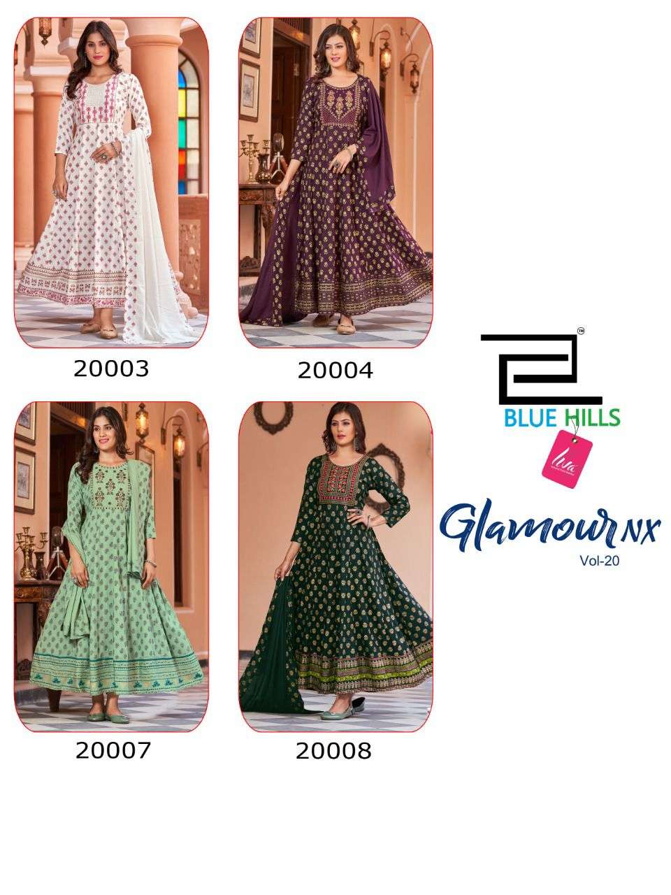 Blue Hills Glamour Vol 20 Nx Catalog Anarkali Kurti With Dupatta Wholesale