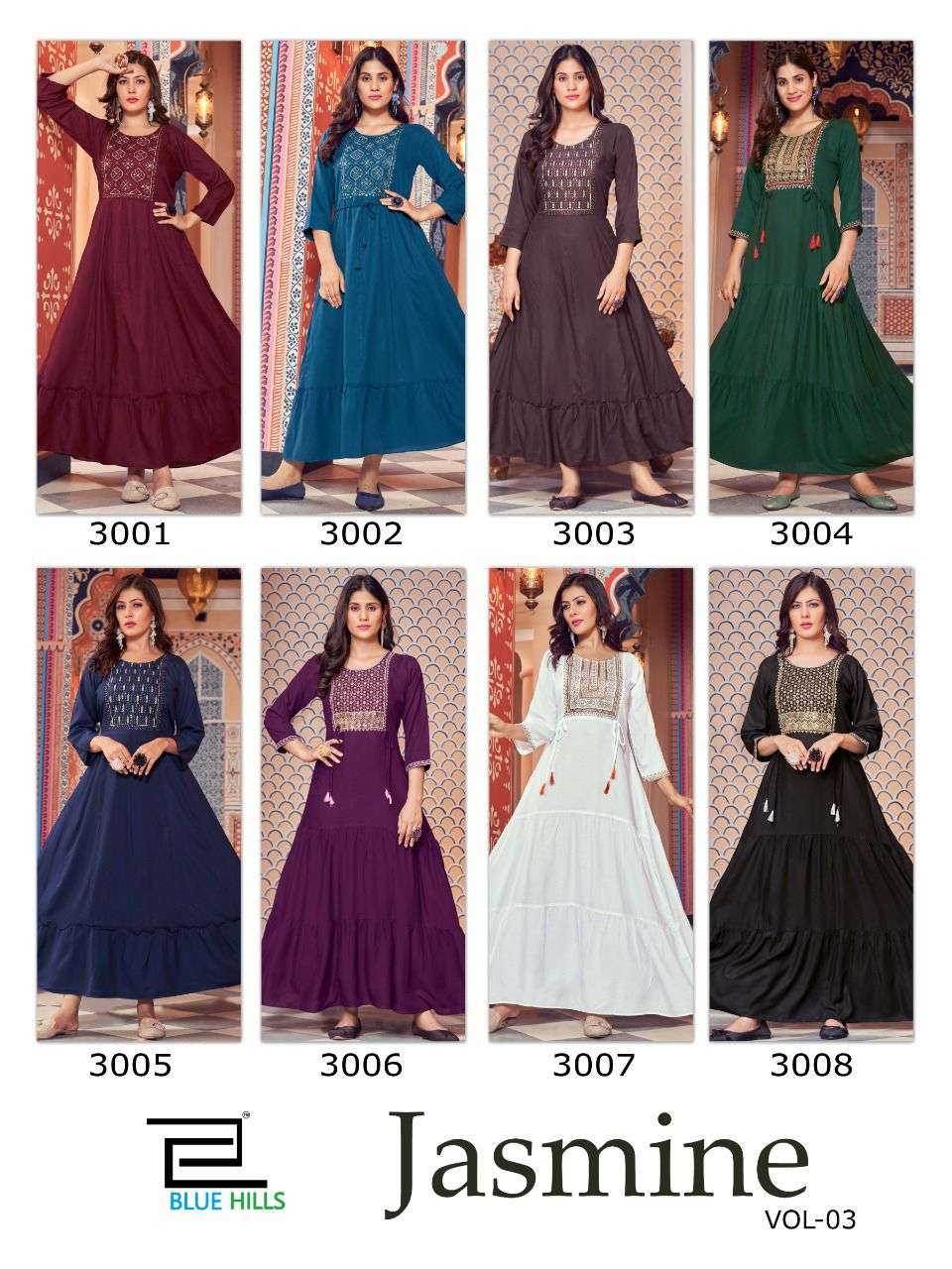 Blue Hills Jasmine Vol 3 Catalog Fancy Wear Anarkali Kurtis Wholesale