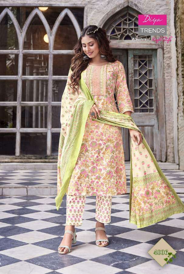 Diya Trends Odhani Vol 4 Catalog Classy Kurti With Pant And Dupatta Wholesale