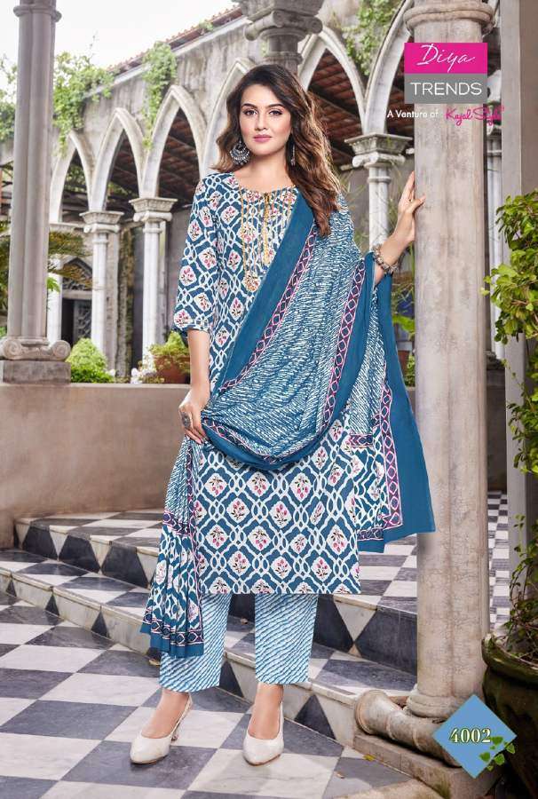 Diya Trends Odhani Vol 4 Catalog Classy Kurti With Pant And Dupatta Wholesale