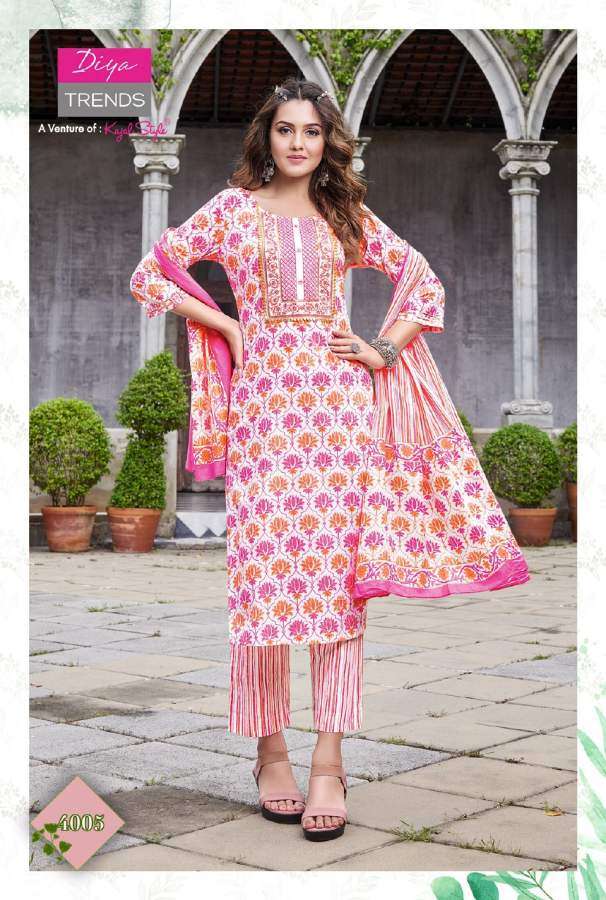 Diya Trends Odhani Vol 4 Catalog Classy Kurti With Pant And Dupatta Wholesale