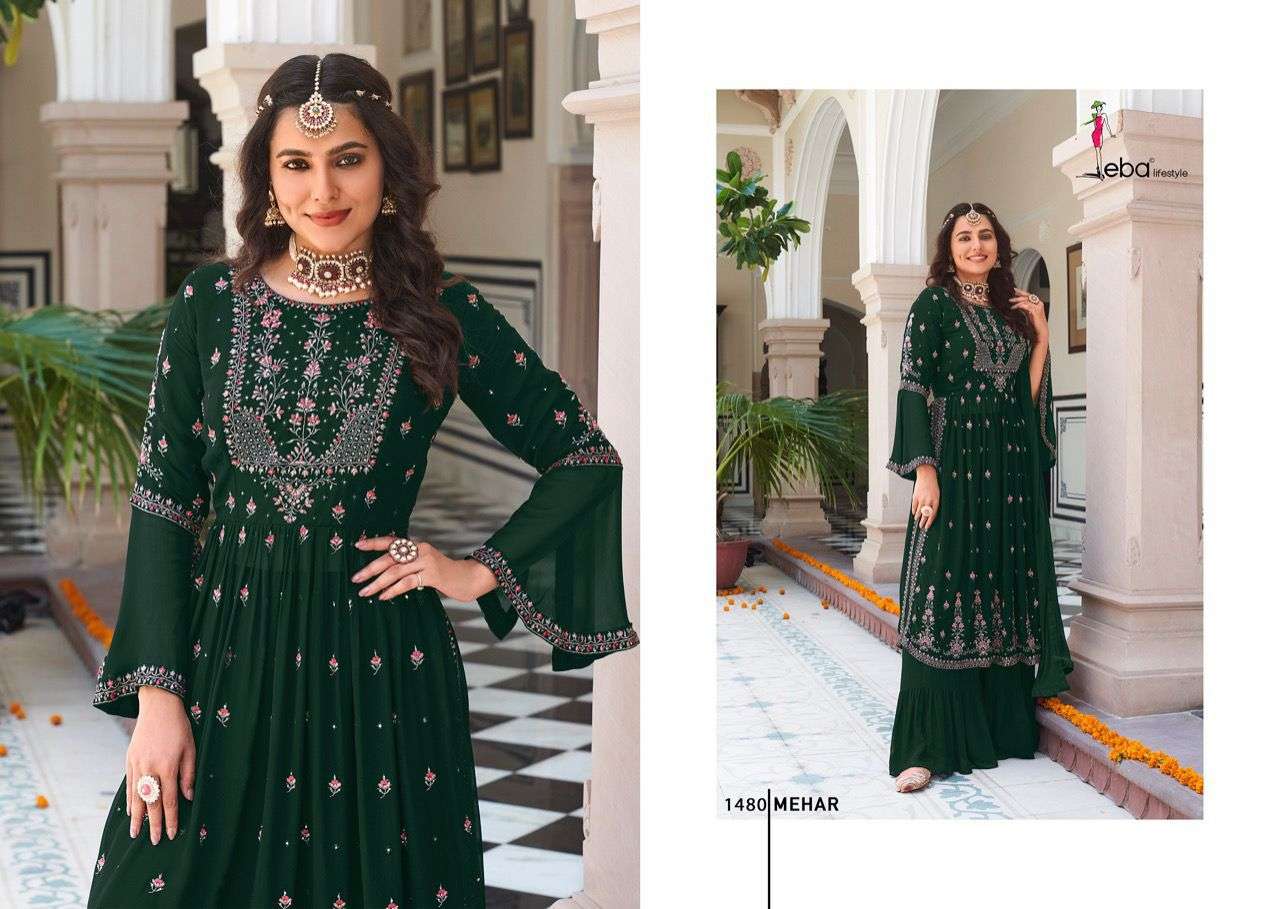 Eba Meher Vol 1 Catalog Faux Georgette Exclusive Wear Top Dupatta With Plazo Wholesale