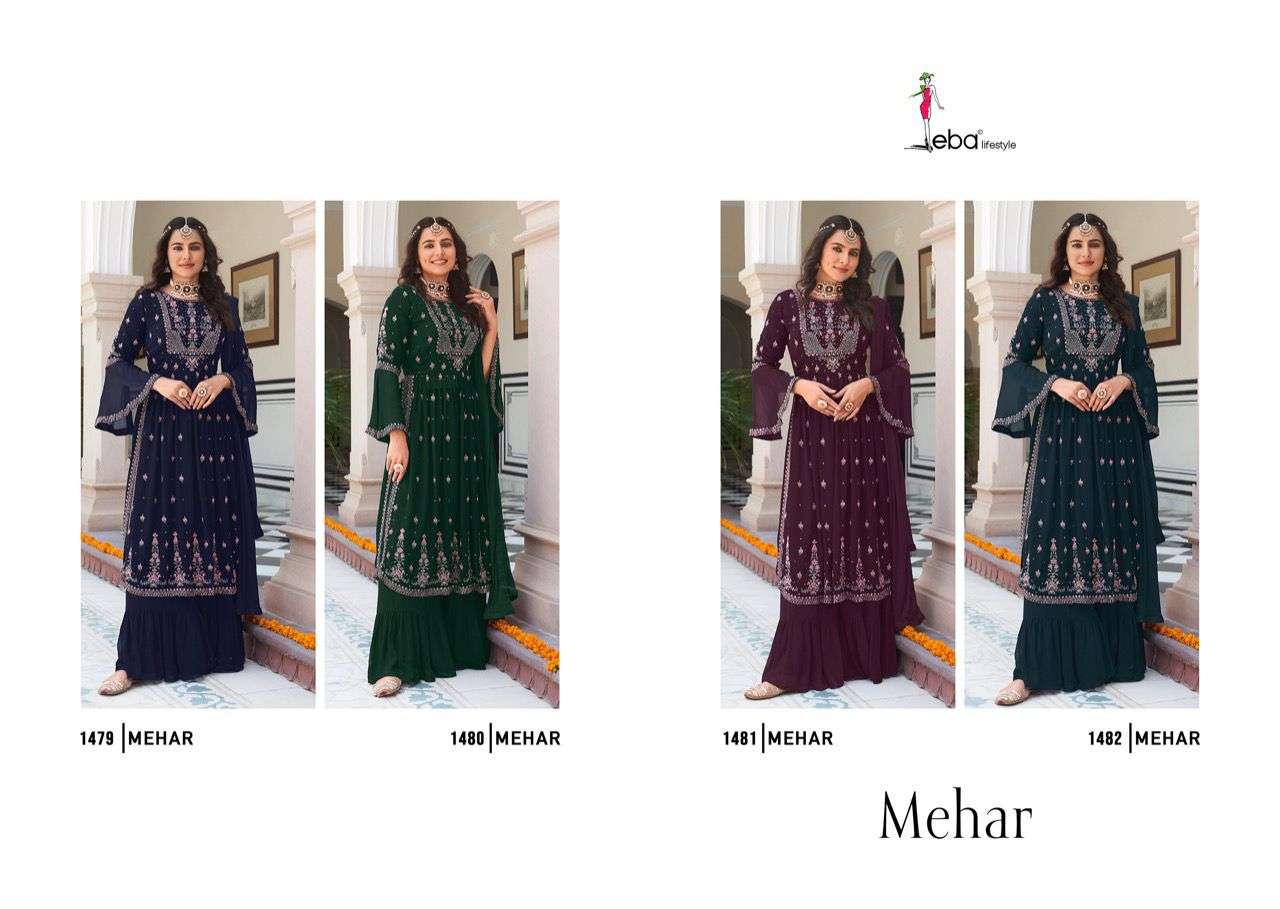 Eba Meher Vol 1 Catalog Faux Georgette Exclusive Wear Top Dupatta With Plazo Wholesale