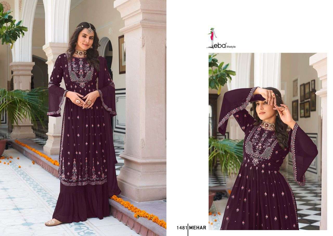Eba Meher Vol 1 Catalog Faux Georgette Exclusive Wear Top Dupatta With Plazo Wholesale