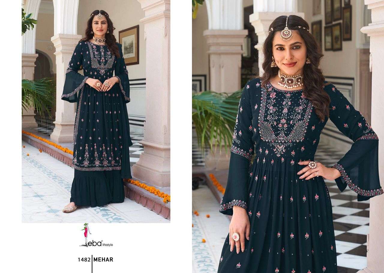 Eba Meher Vol 1 Catalog Faux Georgette Exclusive Wear Top Dupatta With Plazo Wholesale