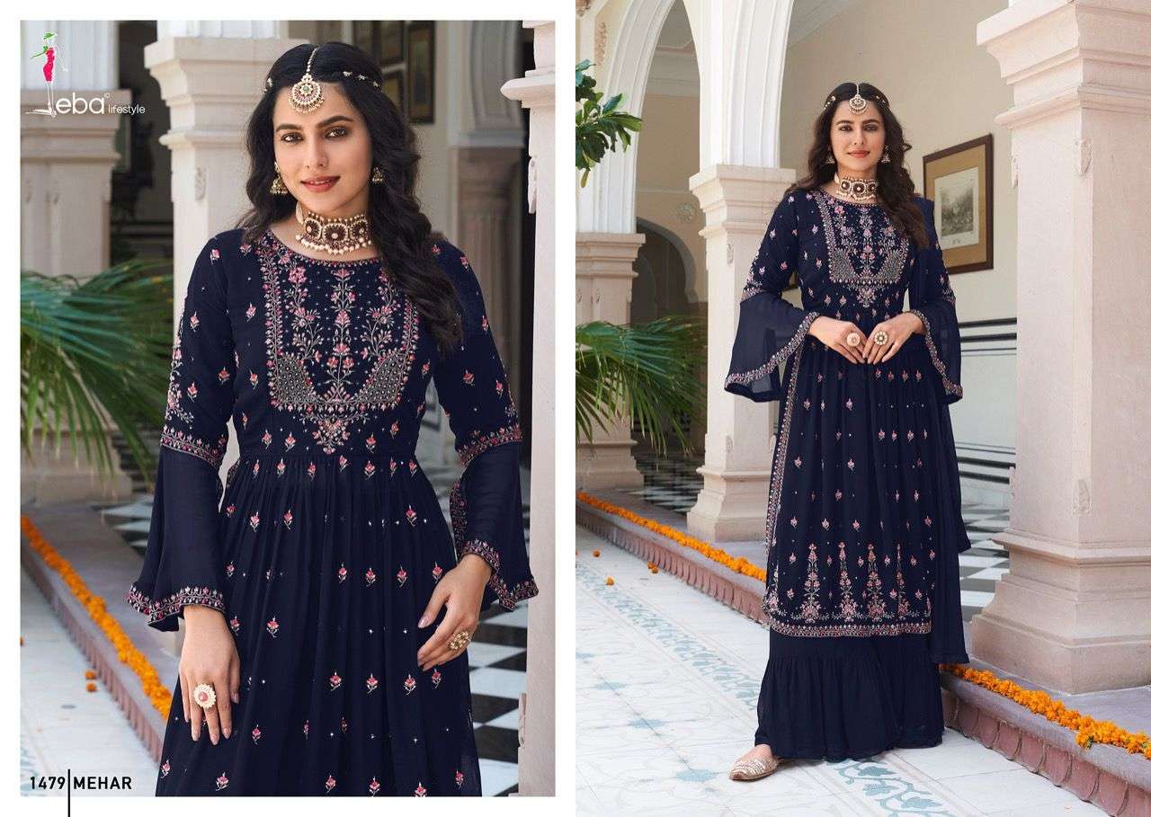 Eba Meher Vol 1 Catalog Faux Georgette Exclusive Wear Top Dupatta With Plazo Wholesale