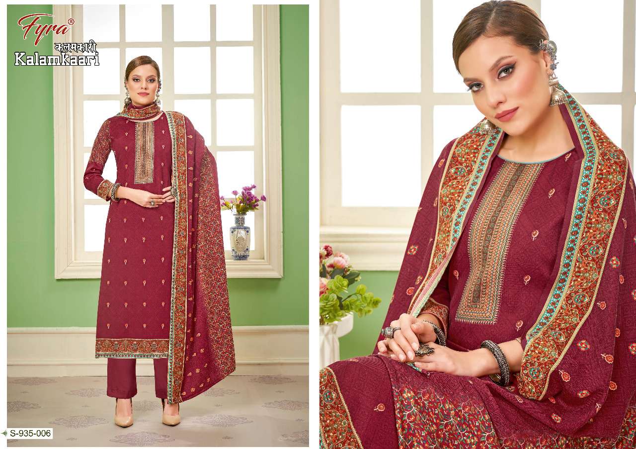 Fyra Kalamkaari Catalog Designer Wear Pashmina Dress Materials Wholesale