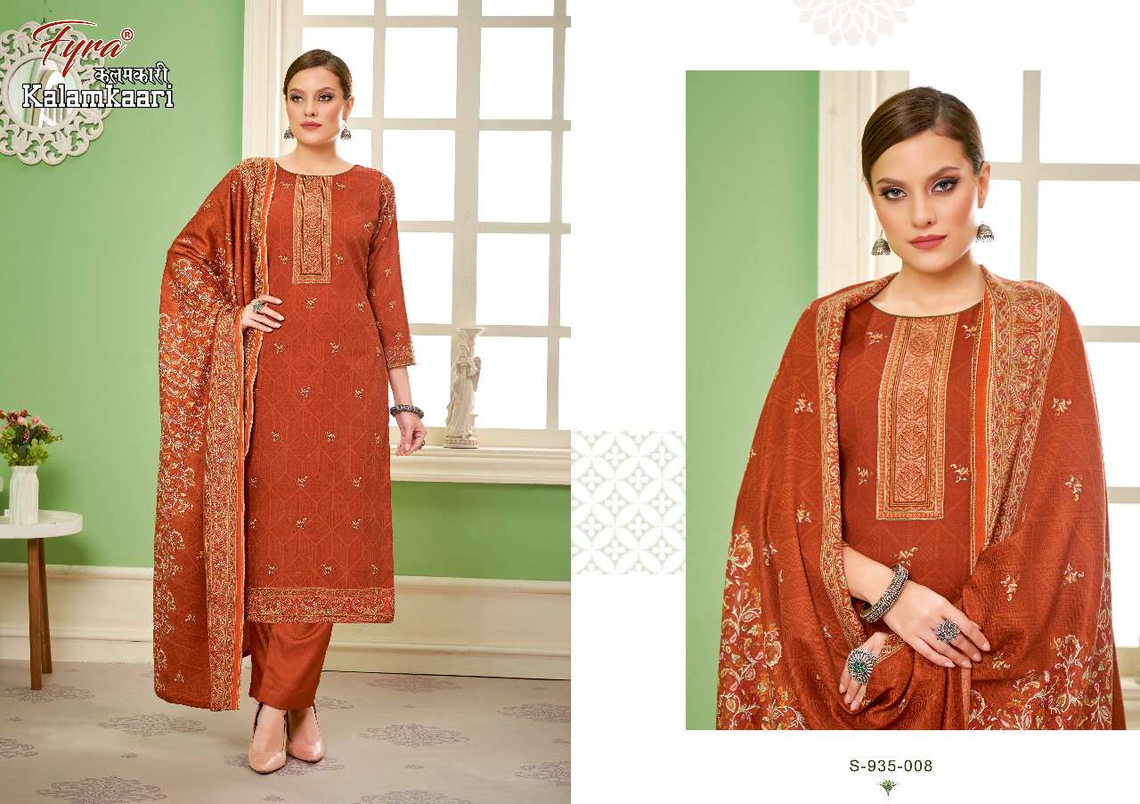 Fyra Kalamkaari Catalog Designer Wear Pashmina Dress Materials Wholesale