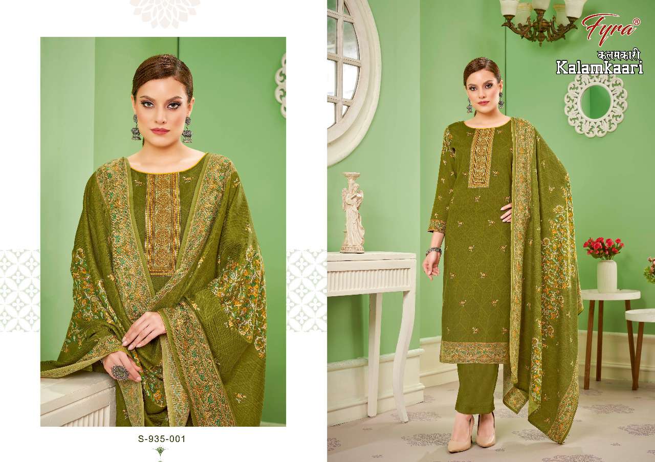 Fyra Kalamkaari Catalog Designer Wear Pashmina Dress Materials Wholesale