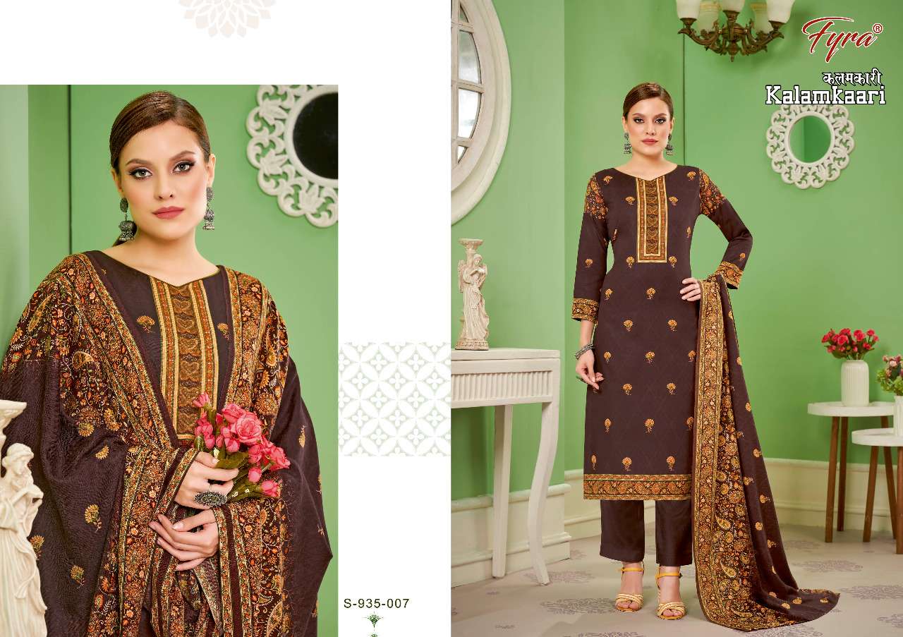 Fyra Kalamkaari Catalog Designer Wear Pashmina Dress Materials Wholesale