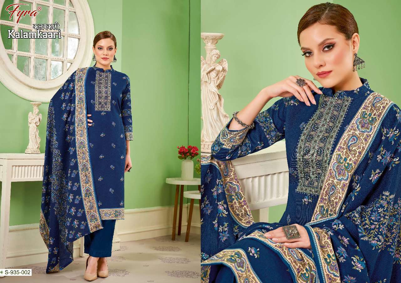 Fyra Kalamkaari Catalog Designer Wear Pashmina Dress Materials Wholesale