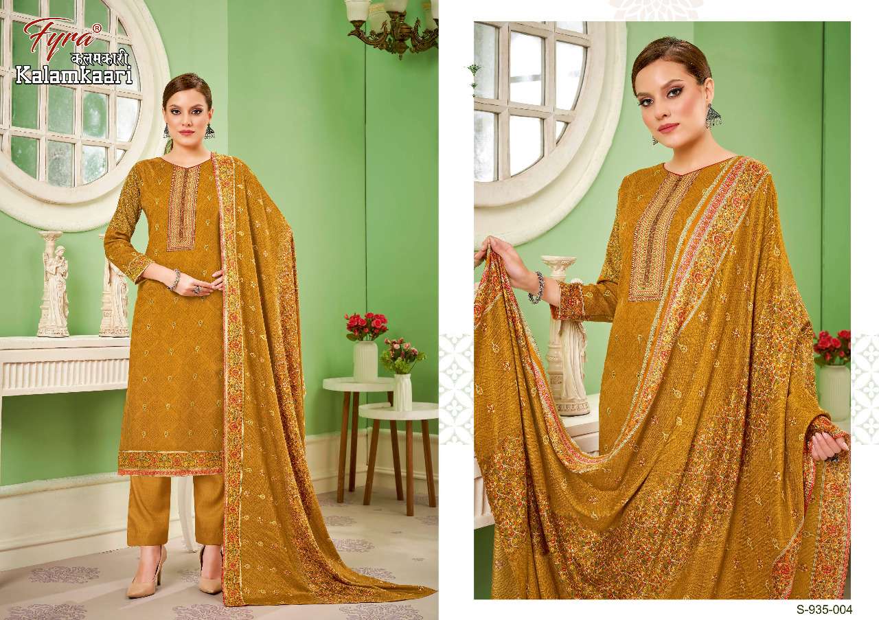 Fyra Kalamkaari Catalog Designer Wear Pashmina Dress Materials Wholesale