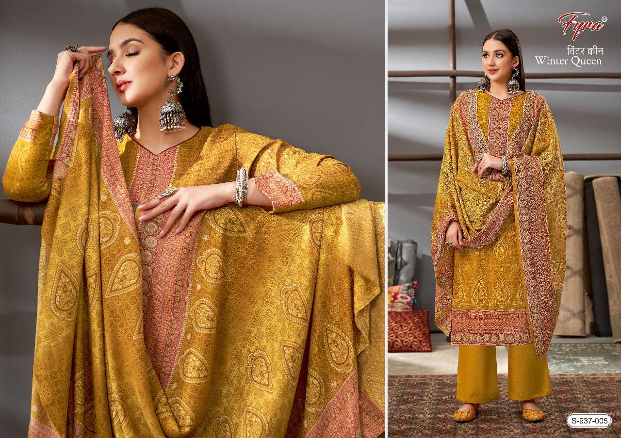 Fyra Winter Queen Catalog Pure Pashmina Jacquard Digital Print Dress Materials Wholesale