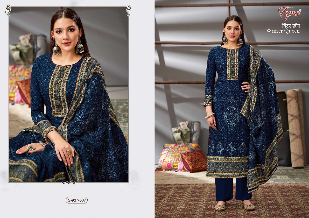Fyra Winter Queen Catalog Pure Pashmina Jacquard Digital Print Dress Materials Wholesale