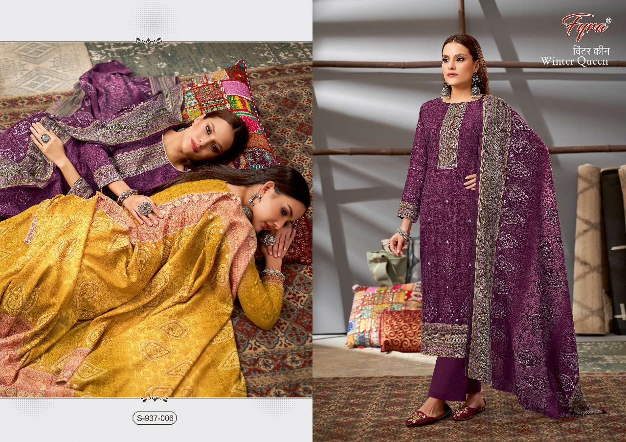 Fyra Winter Queen Catalog Pure Pashmina Jacquard Digital Print Dress Materials Wholesale