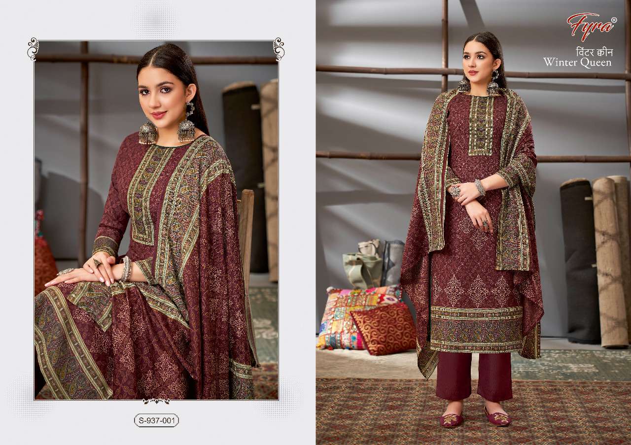 Fyra Winter Queen Catalog Pure Pashmina Jacquard Digital Print Dress Materials Wholesale