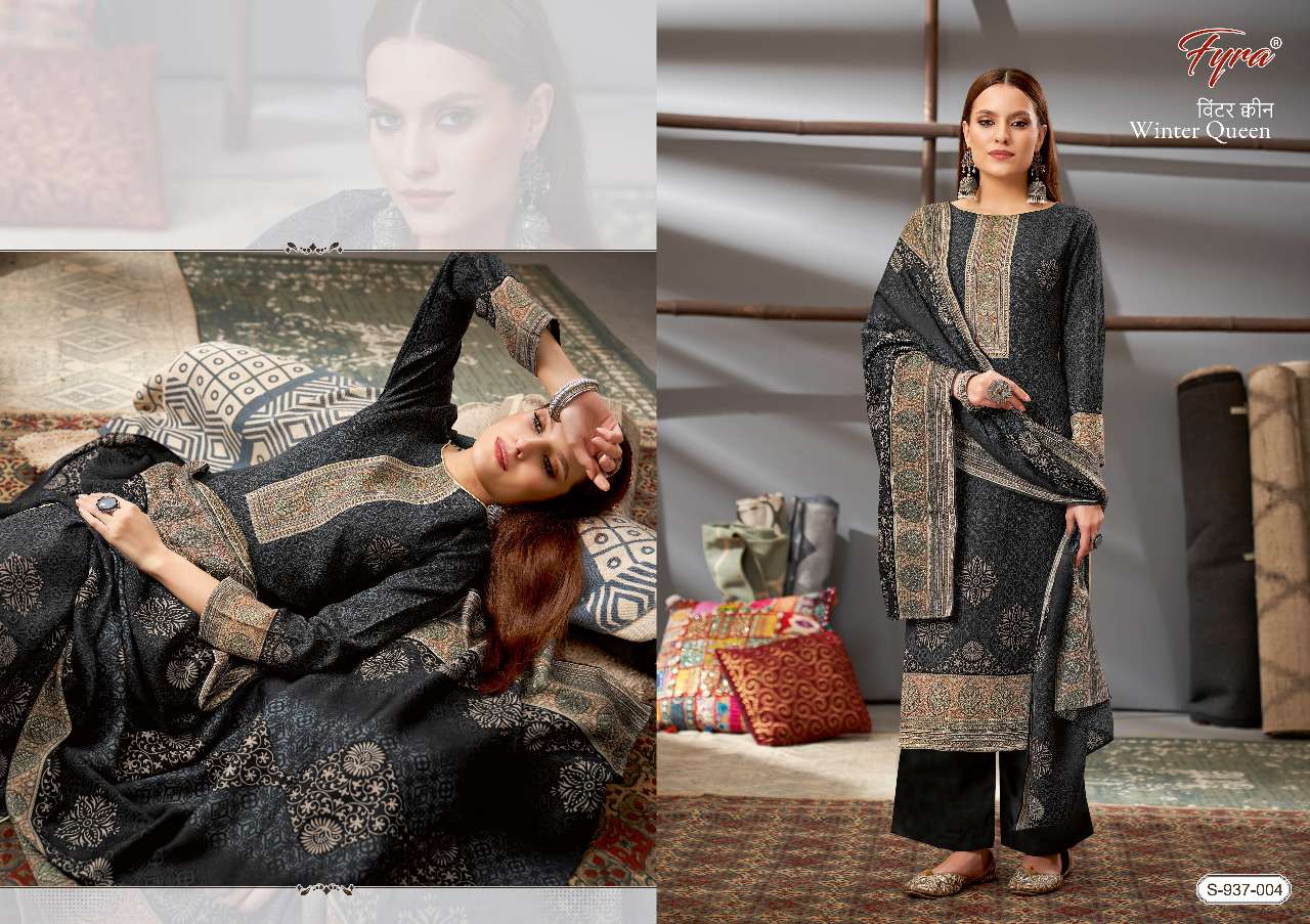 Fyra Winter Queen Catalog Pure Pashmina Jacquard Digital Print Dress Materials Wholesale