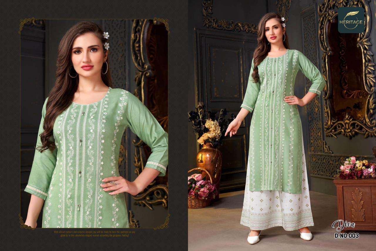 Heritage Diva Catalog Rayon Slub Designer Kurti With Bottom Wholesale