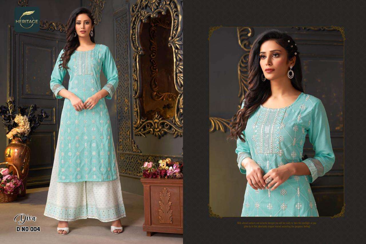 Heritage Diva Catalog Rayon Slub Designer Kurti With Bottom Wholesale