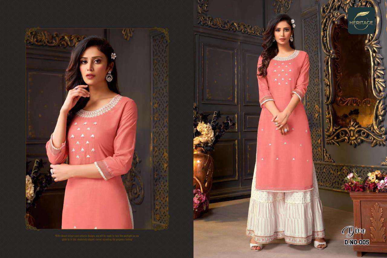 Heritage Diva Catalog Rayon Slub Designer Kurti With Bottom Wholesale
