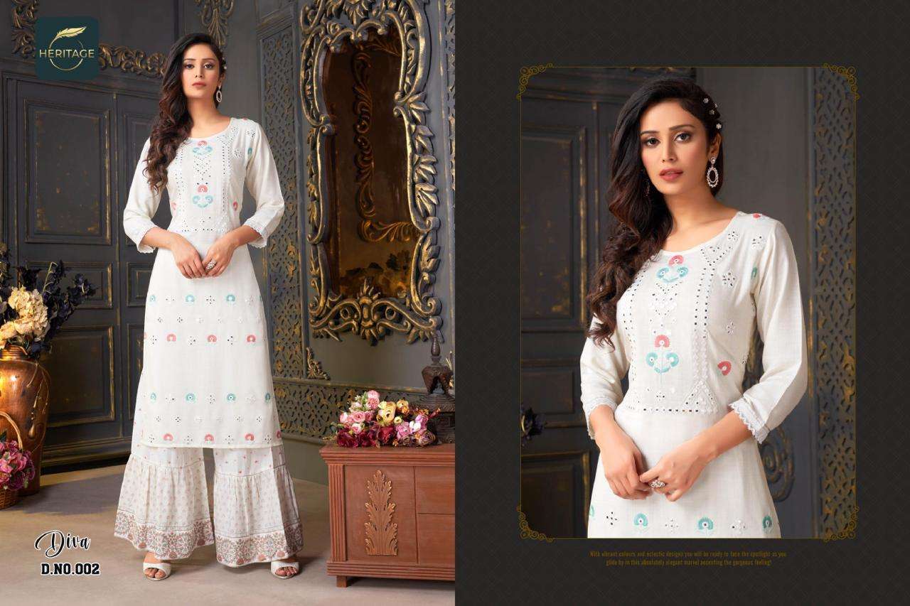 Heritage Diva Catalog Rayon Slub Designer Kurti With Bottom Wholesale
