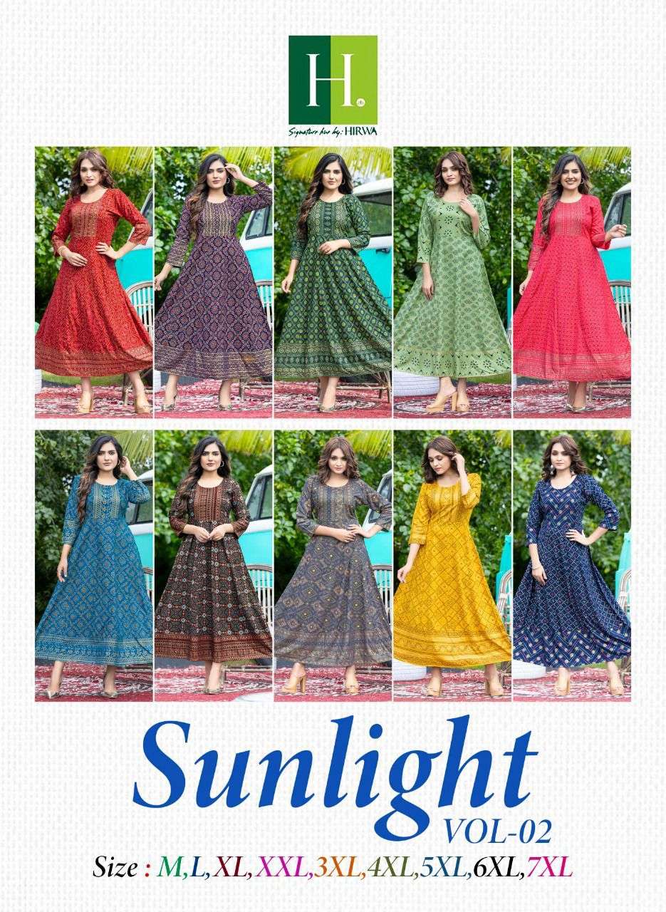 Hirwa Golden Sunlight Vol 2 Catalog Rayon Long Anarkali Kurtis Wholesale