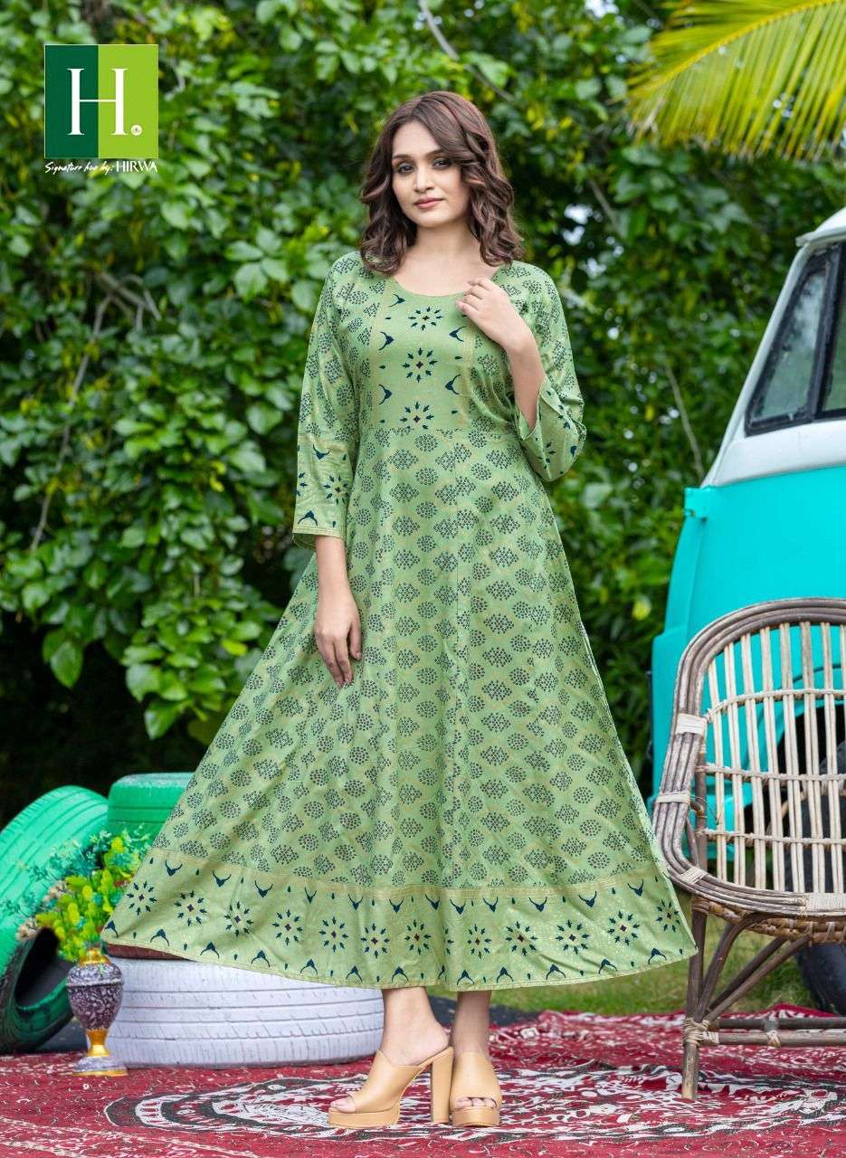 Hirwa Golden Sunlight Vol 2 Catalog Rayon Long Anarkali Kurtis Wholesale