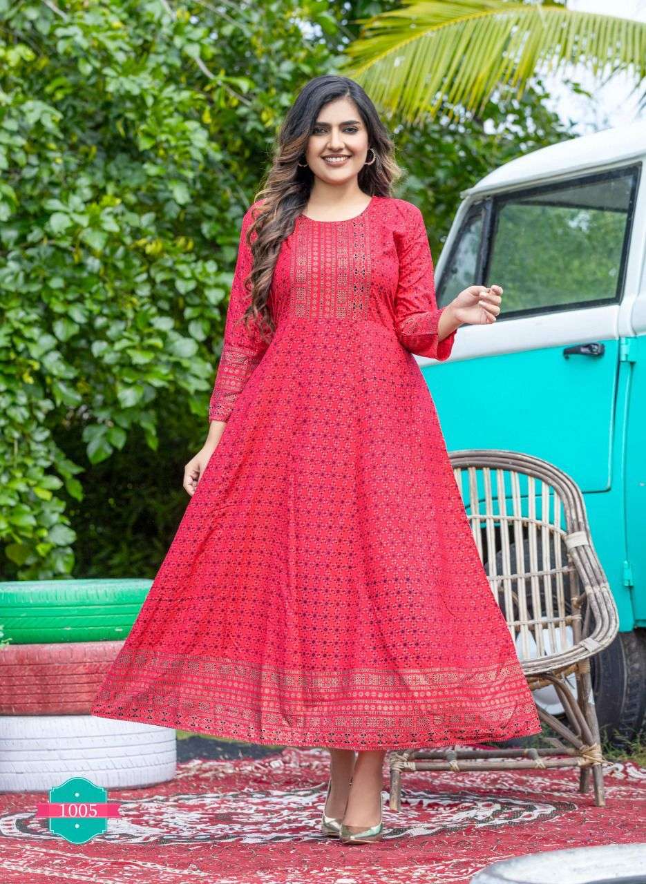 Hirwa Golden Sunlight Vol 2 Catalog Rayon Long Anarkali Kurtis Wholesale