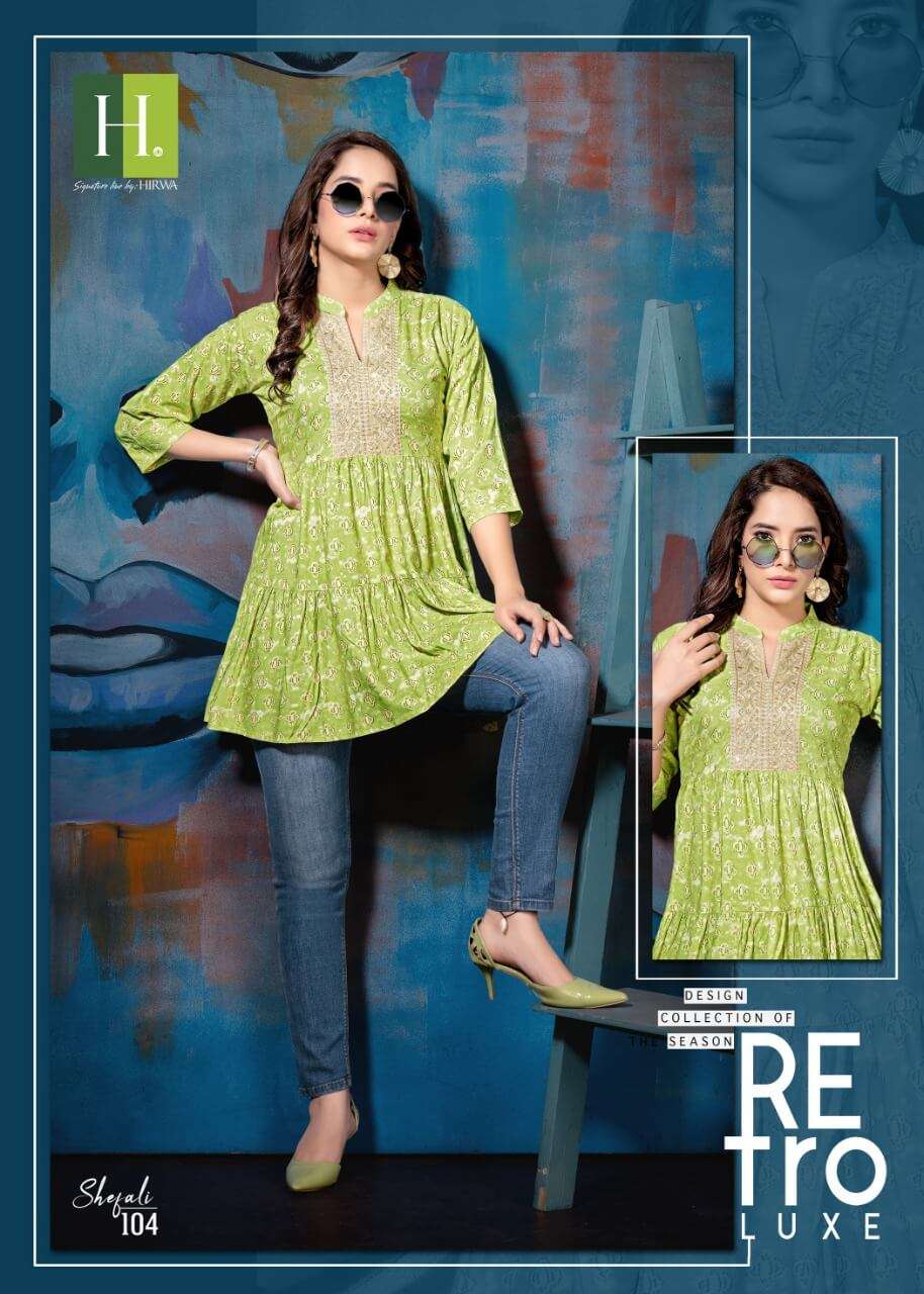 Hirwa Shefali Catalog Western Wear Rayon Top Wholesale