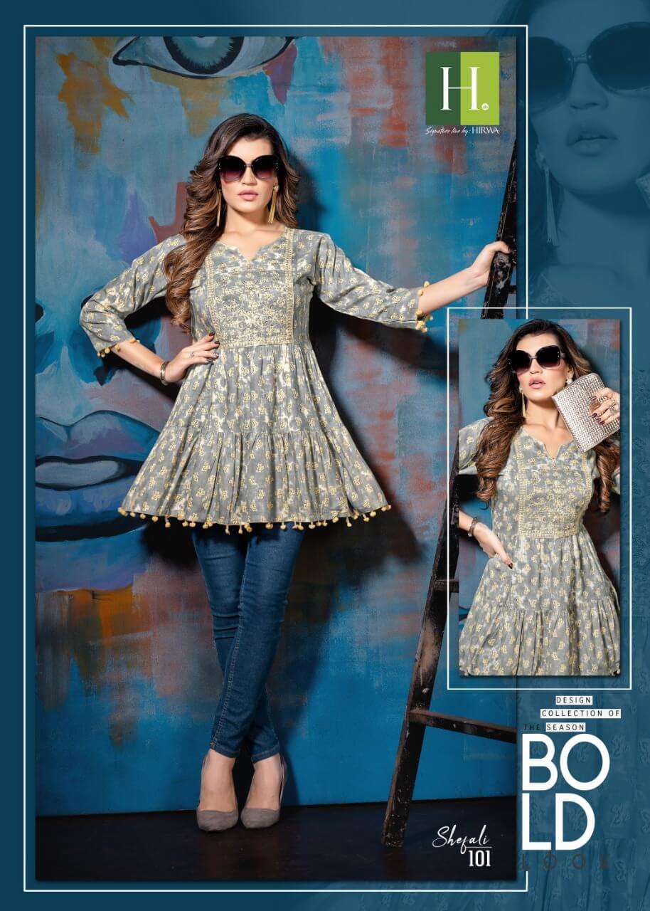 Hirwa Shefali Catalog Western Wear Rayon Top Wholesale