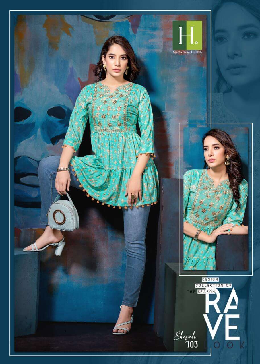 Hirwa Shefali Catalog Western Wear Rayon Top Wholesale