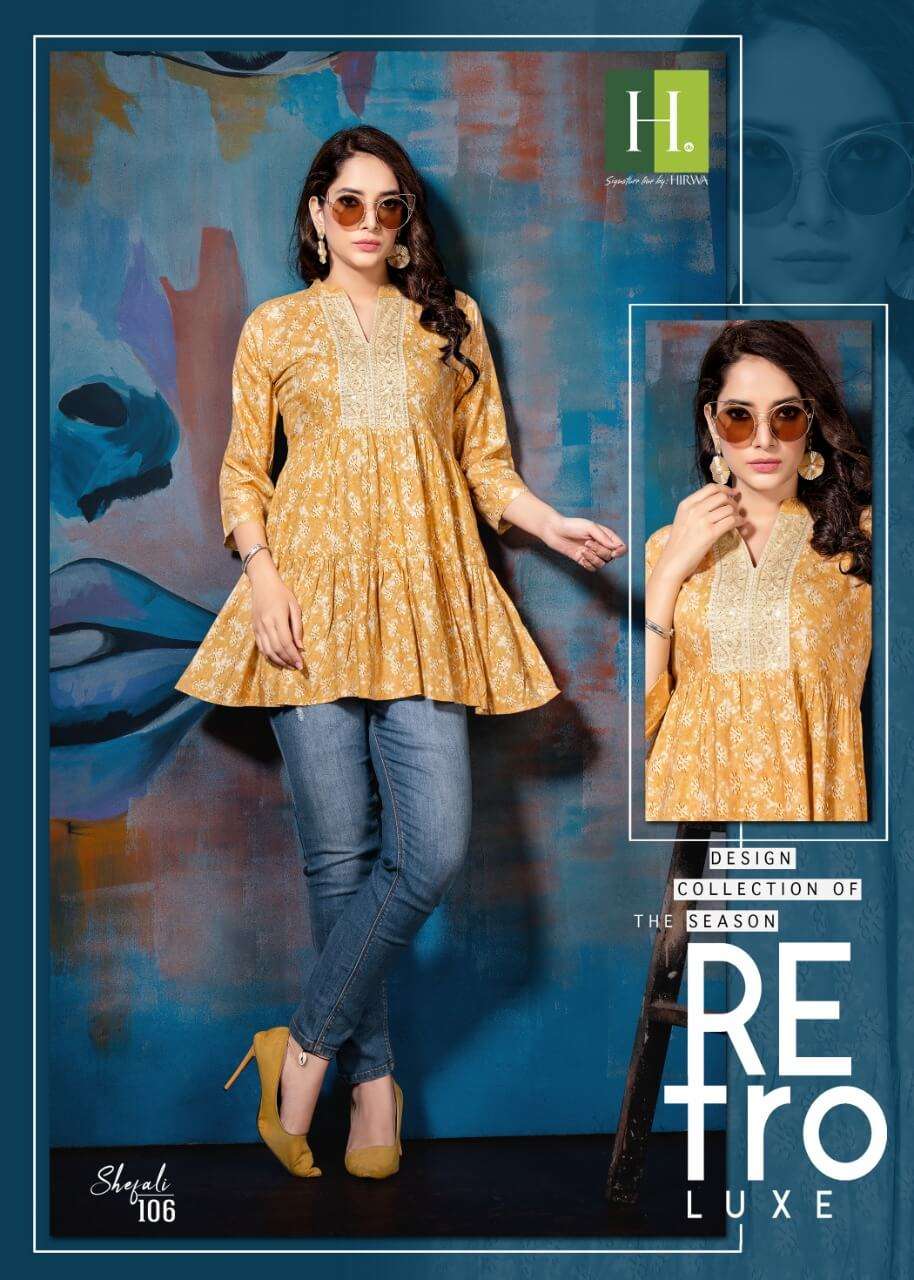 Hirwa Shefali Catalog Western Wear Rayon Top Wholesale