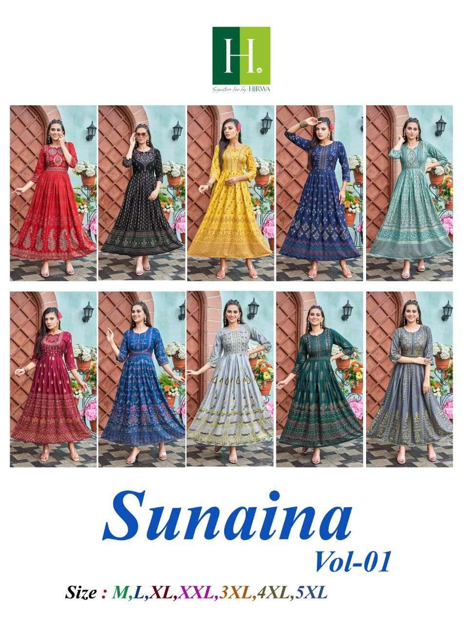 Hirwa Sunaina Vol 1 Catalog Rayon Slub Anarkali Kurtis Wholesale